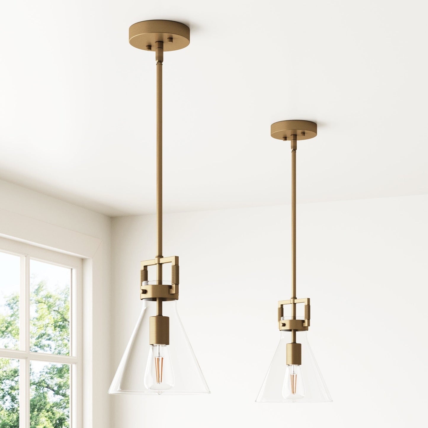 Lampada a sospensione in vetro Nathan James Vincent, lampada a sospensione con stelo regolabile e paralume trasparente