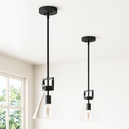 Lampada a sospensione in vetro Nathan James Vincent, lampada a sospensione con stelo regolabile e paralume trasparente