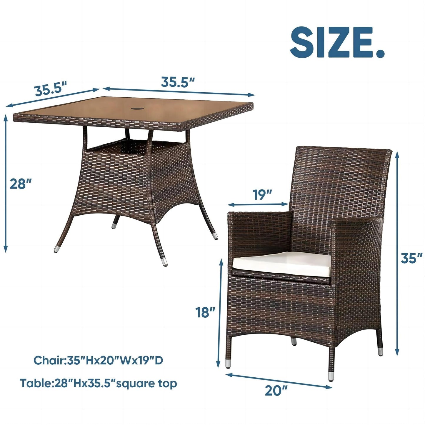 Set da pranzo quadrato in vimini per esterni Navi da 5 pezzi di Havenside Home