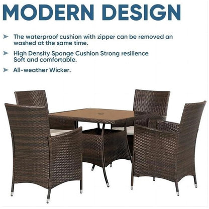 Set da pranzo quadrato in vimini per esterni Navi da 5 pezzi di Havenside Home