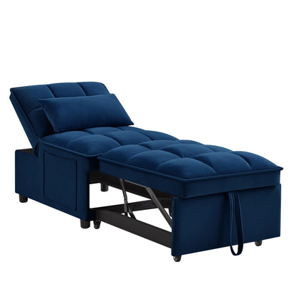 Divano letto singolo pieghevole in velluto blu navy da 68,5 pollici con schienale regolabile e cuscini per soggiorno