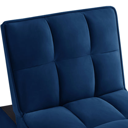 Divano letto singolo pieghevole in velluto blu navy da 68,5 pollici con schienale regolabile e cuscini per soggiorno