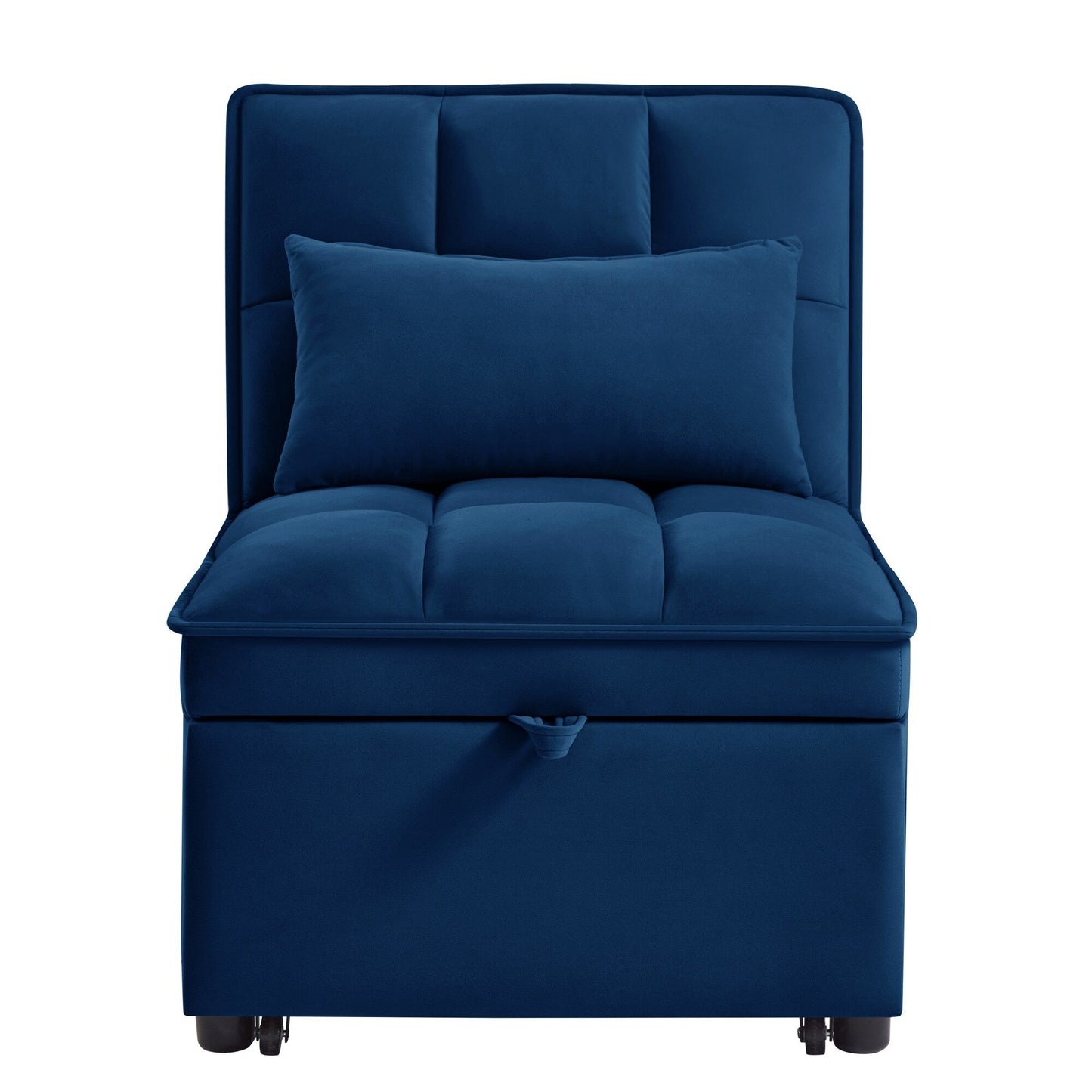 Divano letto singolo pieghevole in velluto blu navy da 68,5 pollici con schienale regolabile e cuscini per soggiorno