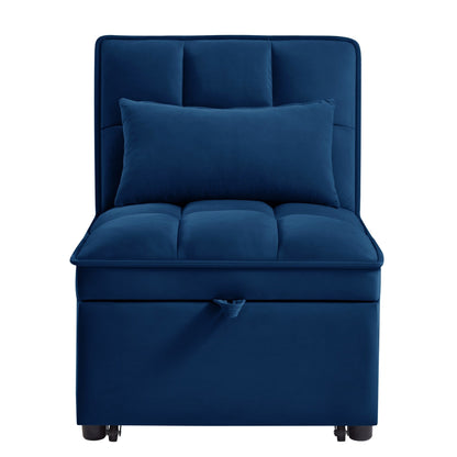 Divano letto singolo pieghevole in velluto blu navy da 68,5 pollici con schienale regolabile e cuscini per soggiorno