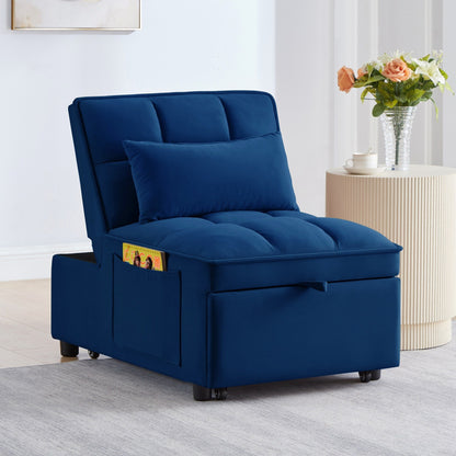 Divano letto singolo pieghevole in velluto blu navy da 68,5 pollici con schienale regolabile e cuscini per soggiorno
