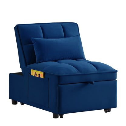 Divano letto singolo pieghevole in velluto blu navy da 68,5 pollici con schienale regolabile e cuscini per soggiorno