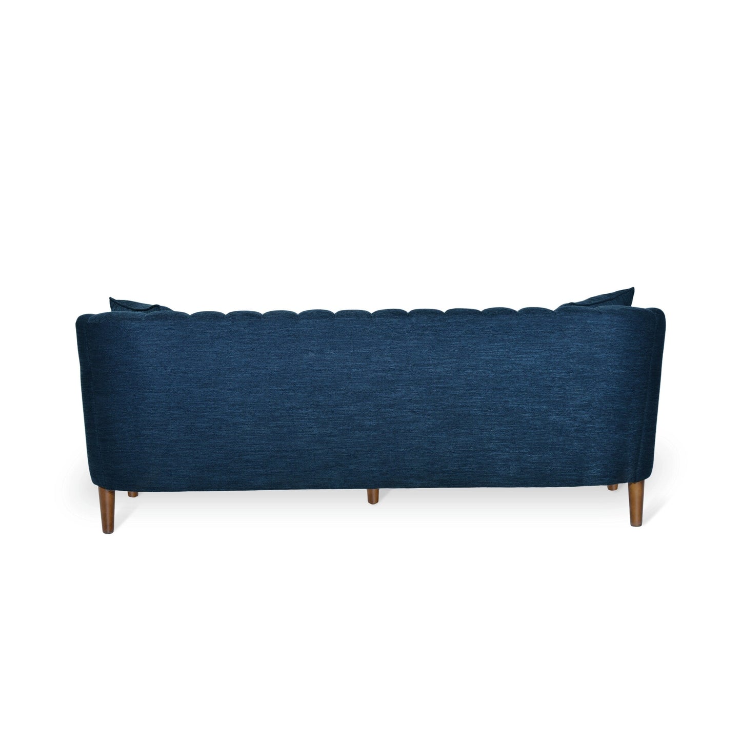 Divano a 3 posti blu navy con gambe in legno e cuscini