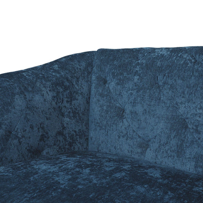 Divano a due posti in velluto blu navy 75 con braccioli svasati, seduta profonda e gambe in legno per soggiorno