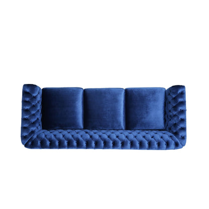 Divano Chesterfield a 3 posti blu navy con bottoni e borchie