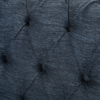 Divano Chesterfield a 3 posti blu navy con bottoni e borchie