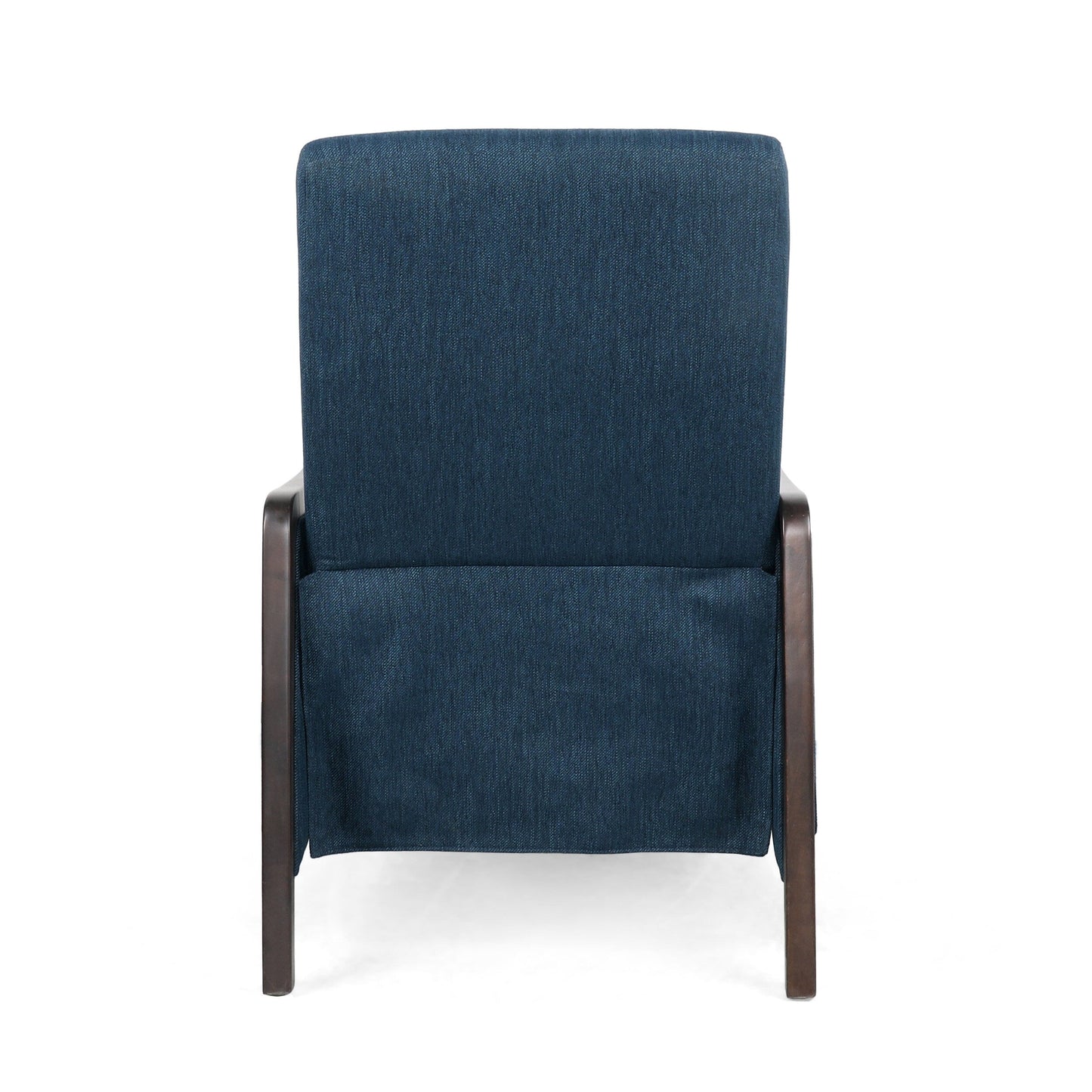 Poltrona reclinabile imbottita Mid-Century blu navy con poggiapiedi e struttura in legno di betulla