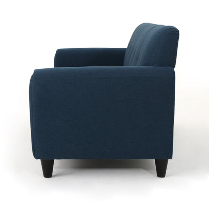 Divano moderno blu navy da 78,5 posti con gambe in legno e struttura in compensato per soggiorno