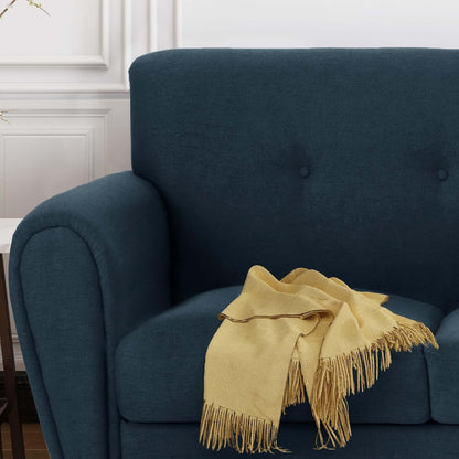 Divano moderno blu navy da 78,5 posti con gambe in legno e struttura in compensato per soggiorno