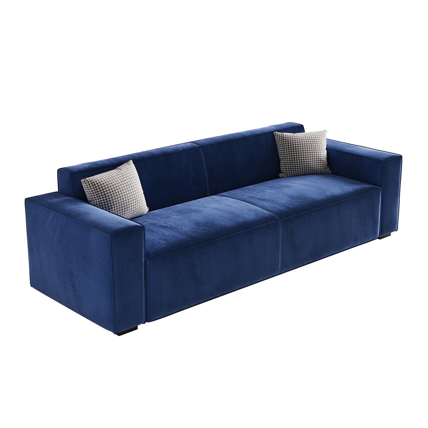 Divano a due posti imbottito in ciniglia blu navy moderno da 88,6 pollici con 4 gambe in legno massello e 2 cuscini per soggiorno
