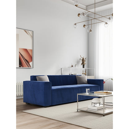 Divano a due posti imbottito in ciniglia blu navy moderno da 88,6 pollici con 4 gambe in legno massello e 2 cuscini per soggiorno