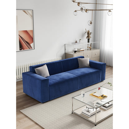Divano a due posti imbottito in ciniglia blu navy moderno da 88,6 pollici con 4 gambe in legno massello e 2 cuscini per soggiorno