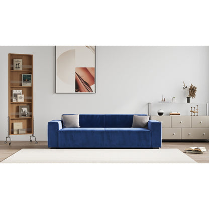 Divano a due posti imbottito in ciniglia blu navy moderno da 88,6 pollici con 4 gambe in legno massello e 2 cuscini per soggiorno