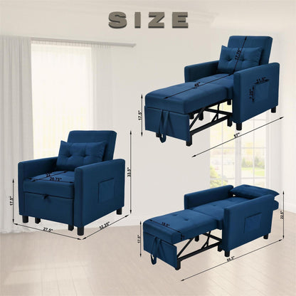 Divano letto singolo convertibile 3 in 1 moderno blu navy da 27,5 pollici con schienale regolabile e cuscino per soggiorno