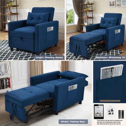 Divano letto singolo convertibile 3 in 1 moderno blu navy da 27,5 pollici con schienale regolabile e cuscino per soggiorno
