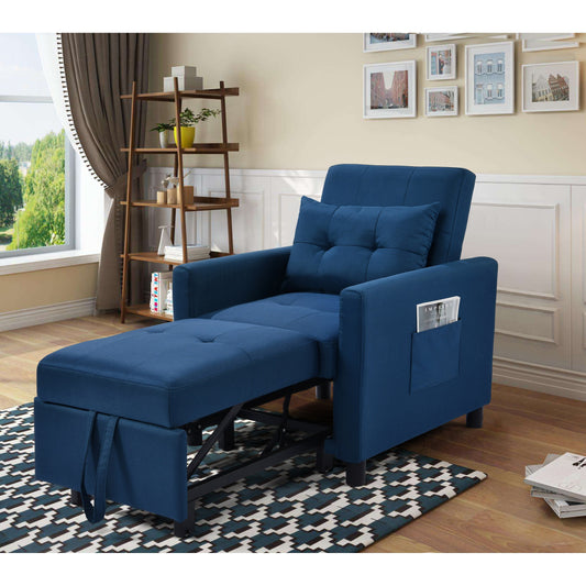 Divano letto singolo convertibile 3 in 1 moderno blu navy da 27,5 pollici con schienale regolabile e cuscino per soggiorno