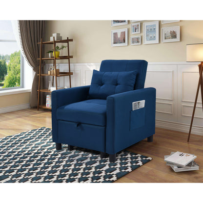Divano letto singolo convertibile 3 in 1 moderno blu navy da 27,5 pollici con schienale regolabile e cuscino per soggiorno