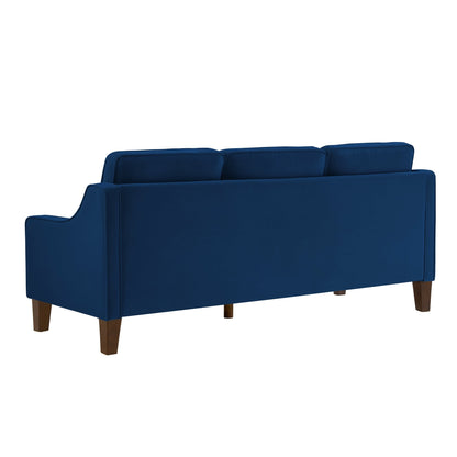 Divano imbottito in velluto blu navy moderno 74 a 3 posti con braccioli ricurvi e cuscini rimovibili per soggiorno