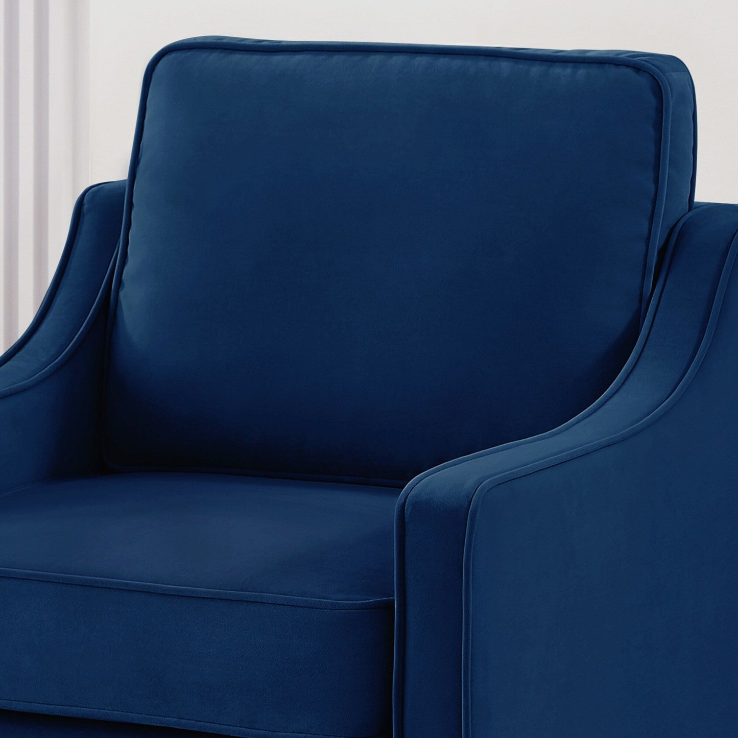 Divano imbottito in velluto blu navy moderno 74 a 3 posti con braccioli ricurvi e cuscini rimovibili per soggiorno
