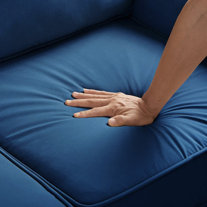 Divano a 3 posti in velluto blu navy con bracciolo curvo