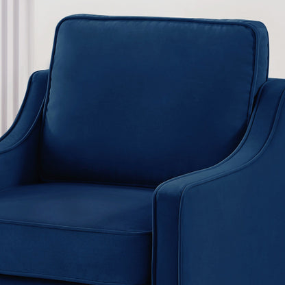 Divano a 3 posti in velluto blu navy con bracciolo curvo
