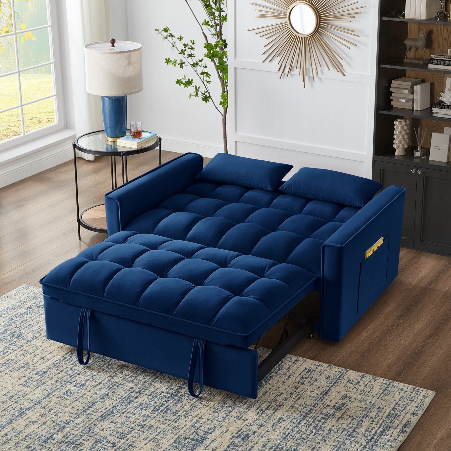 Divano letto estraibile 4 in 1 in velluto blu navy