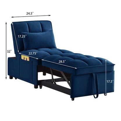 Divano letto pieghevole in velluto blu navy con schienale regolabile