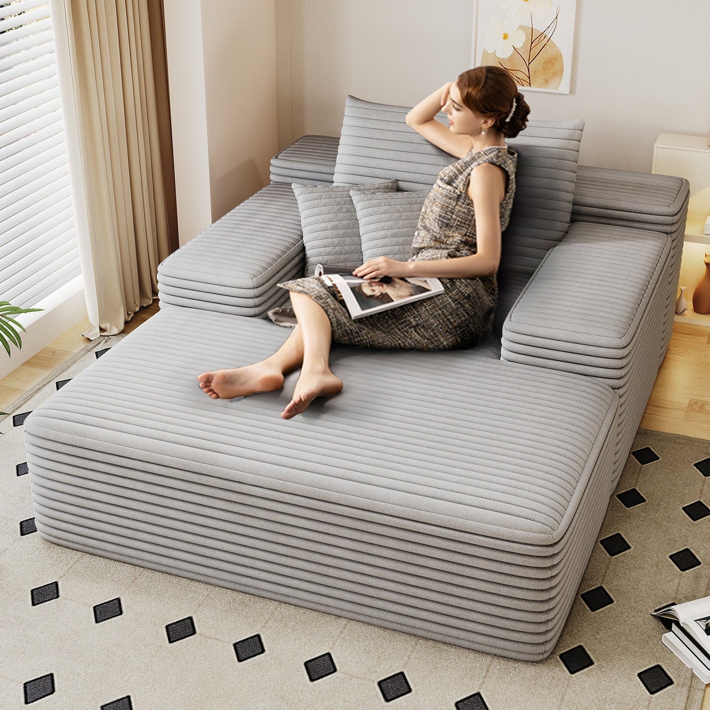 Divano letto imbottito oversize Nebula, divani letto imbottiti Cloud per una lettura e un relax confortevoli