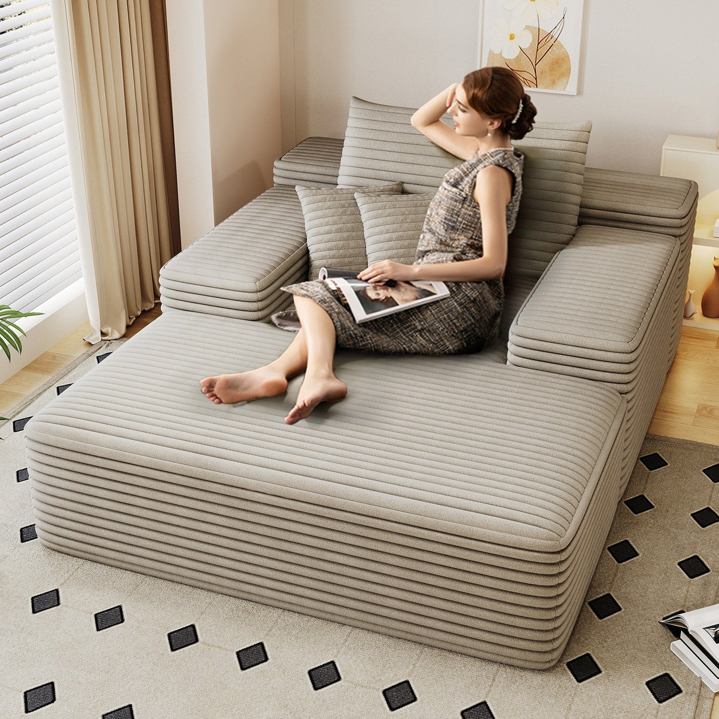 Divano letto imbottito oversize Nebula, divani letto imbottiti Cloud per una lettura e un relax confortevoli