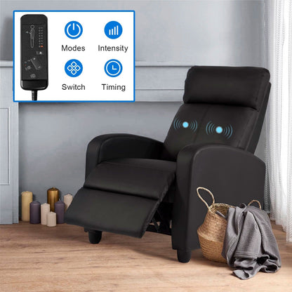 Poltrona reclinabile massaggiante a 2 punti Nell Black in similpelle di Furniture of America