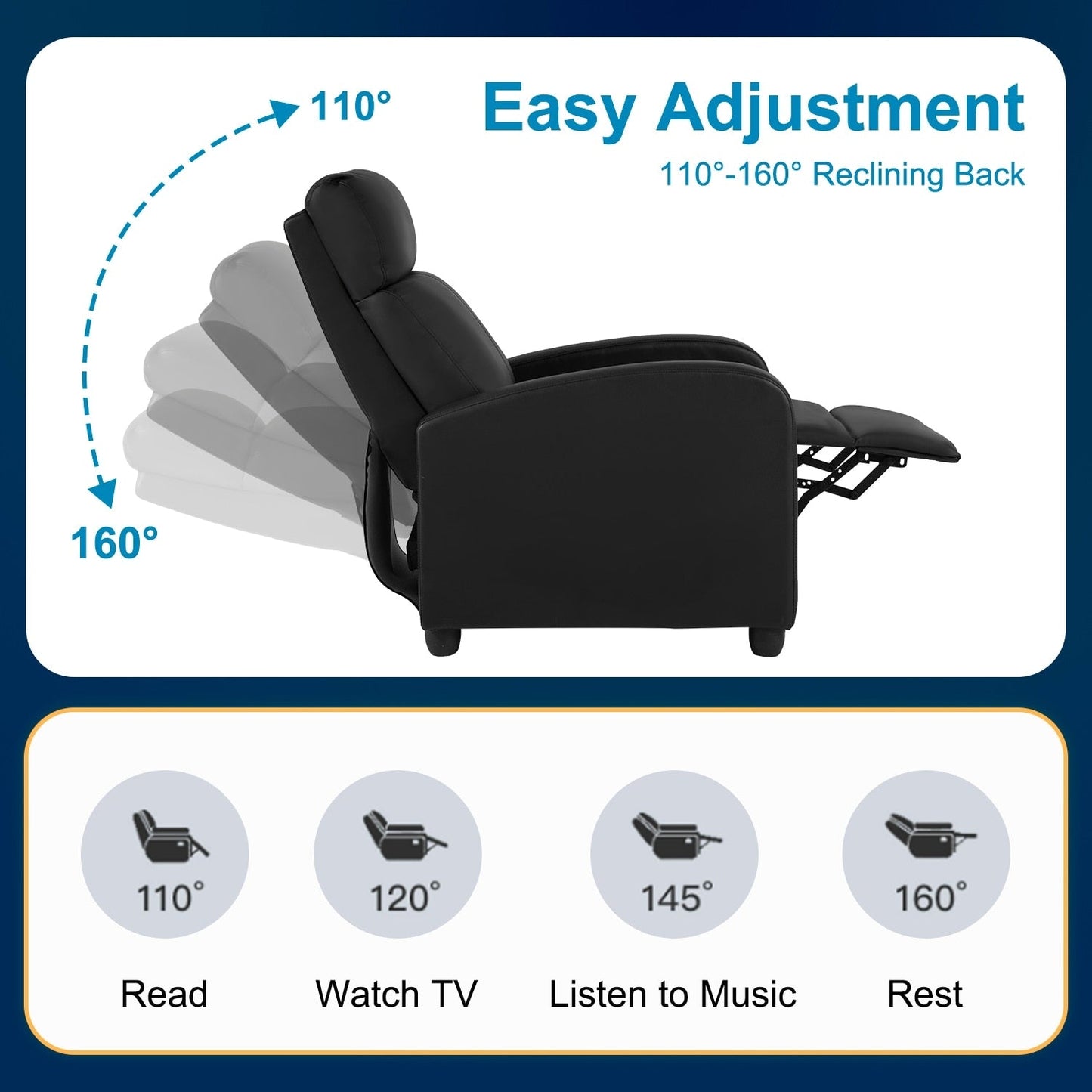 Poltrona reclinabile massaggiante a 2 punti Nell Black in similpelle di Furniture of America