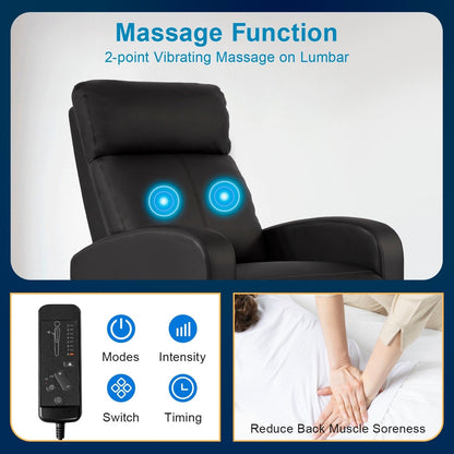 Poltrona reclinabile massaggiante a 2 punti Nell Black in similpelle di Furniture of America