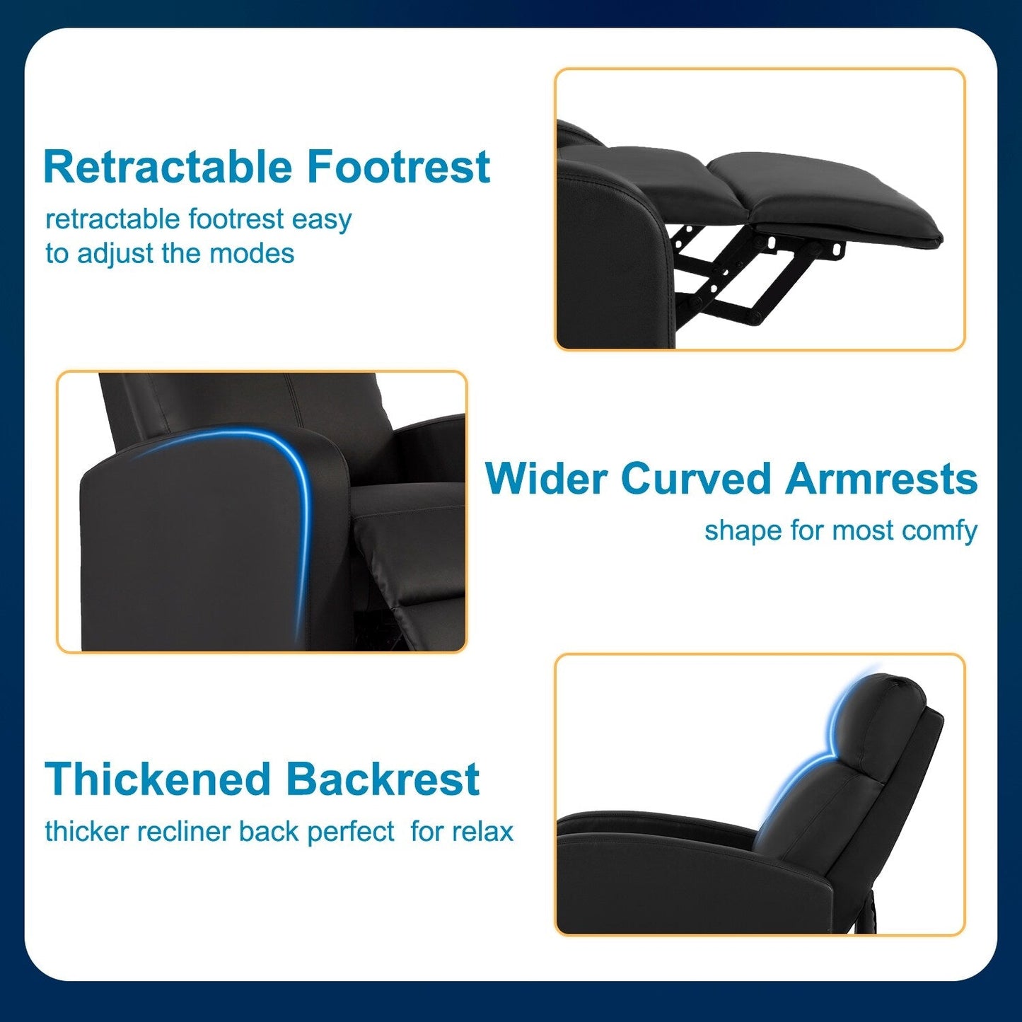 Poltrona reclinabile massaggiante a 2 punti Nell Black in similpelle di Furniture of America