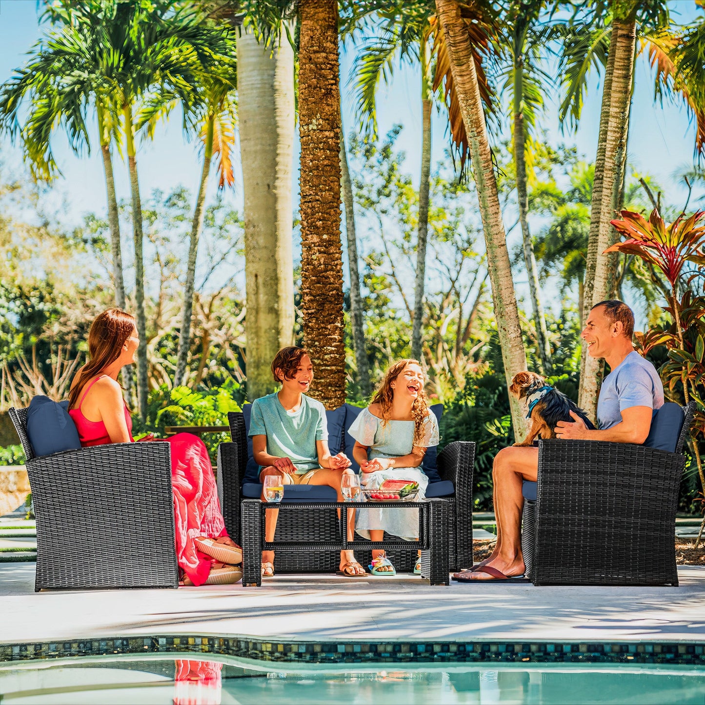 Set da conversazione in vimini per mobili da giardino premium Nestl's da 4 pezzi