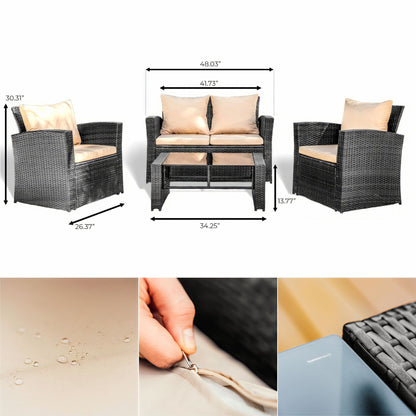 Set da conversazione in vimini per mobili da giardino premium Nestl's da 4 pezzi