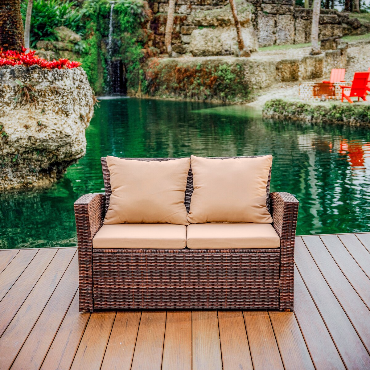 Set da conversazione in vimini per mobili da giardino premium Nestl's da 4 pezzi