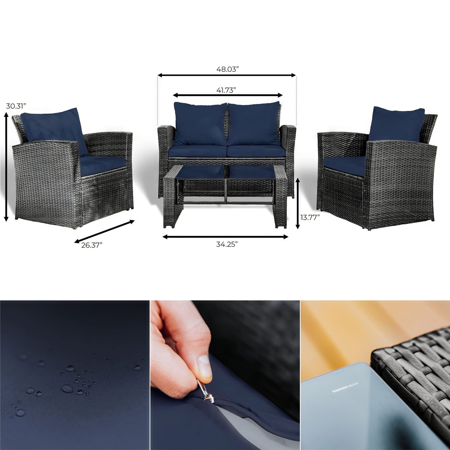 Set da conversazione in vimini per mobili da giardino premium Nestl's da 4 pezzi