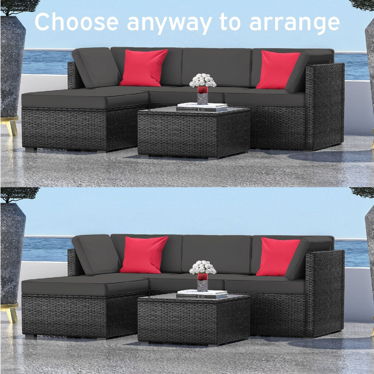 Set di mobili da giardino in vimini Nestl da 5 pezzi - Set di mobili da giardino con sedute da giardino componibili