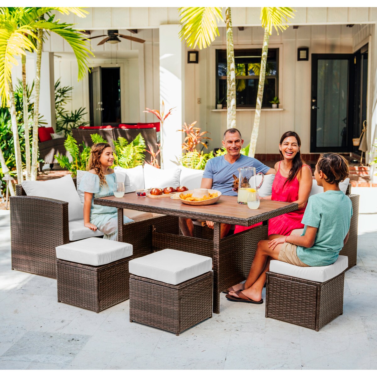 Set da pranzo per patio in vimini da esterno Nestl da 7 pezzi