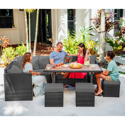 Set da pranzo per patio in vimini da esterno Nestl da 7 pezzi