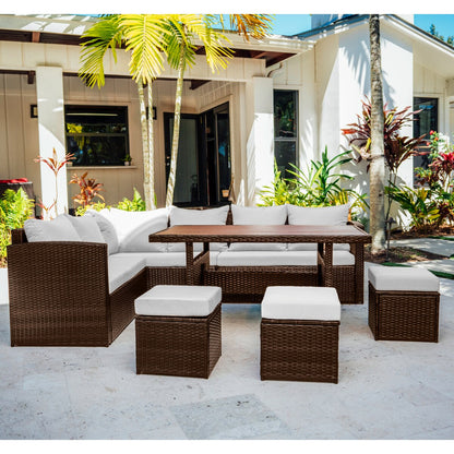 Set da pranzo per patio in vimini da esterno Nestl da 7 pezzi