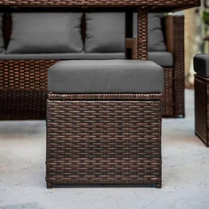 Set da pranzo per patio in vimini da esterno Nestl da 7 pezzi