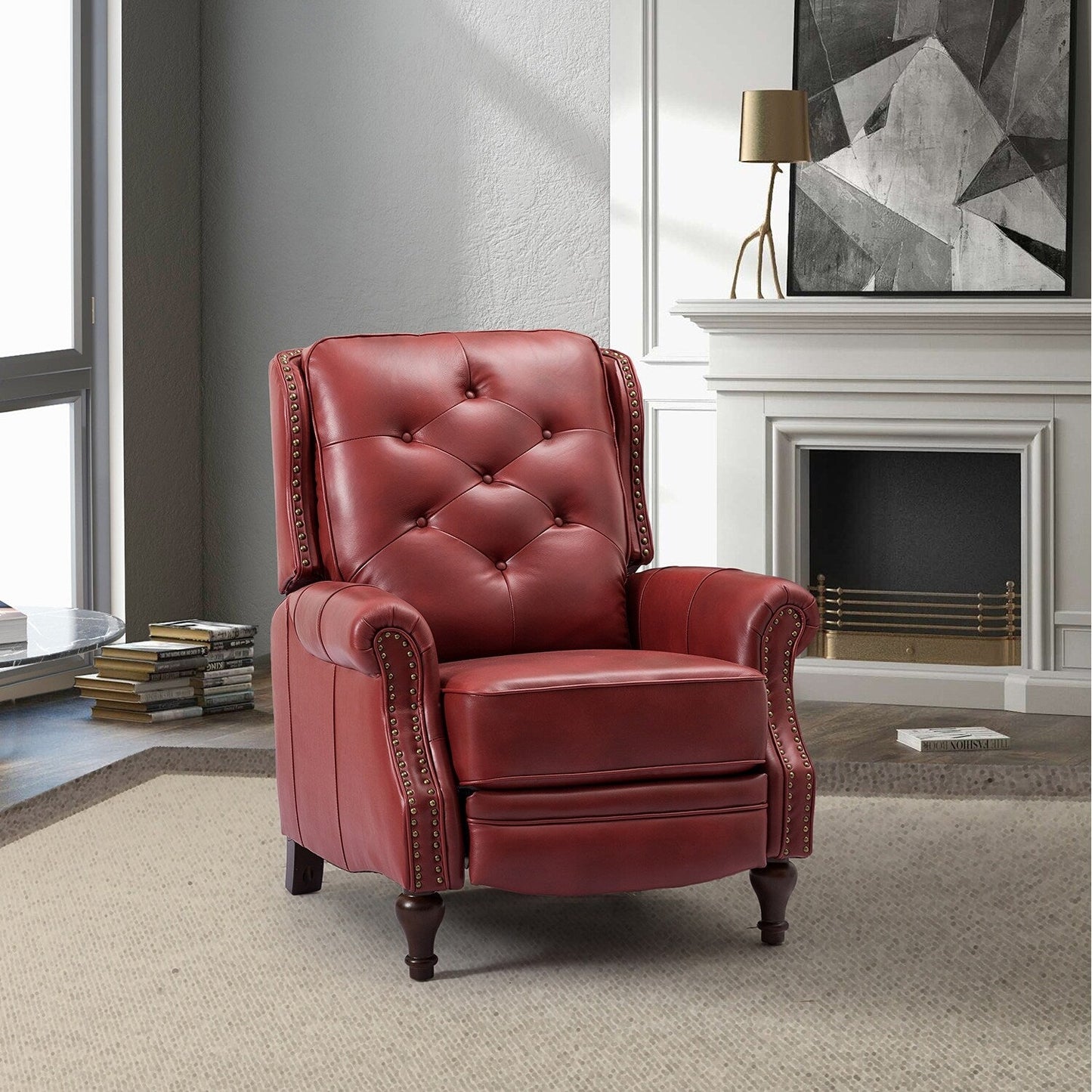 Poltrona reclinabile Nestor Mid Century in vera pelle con gambe in legno massello di HULALA HOME