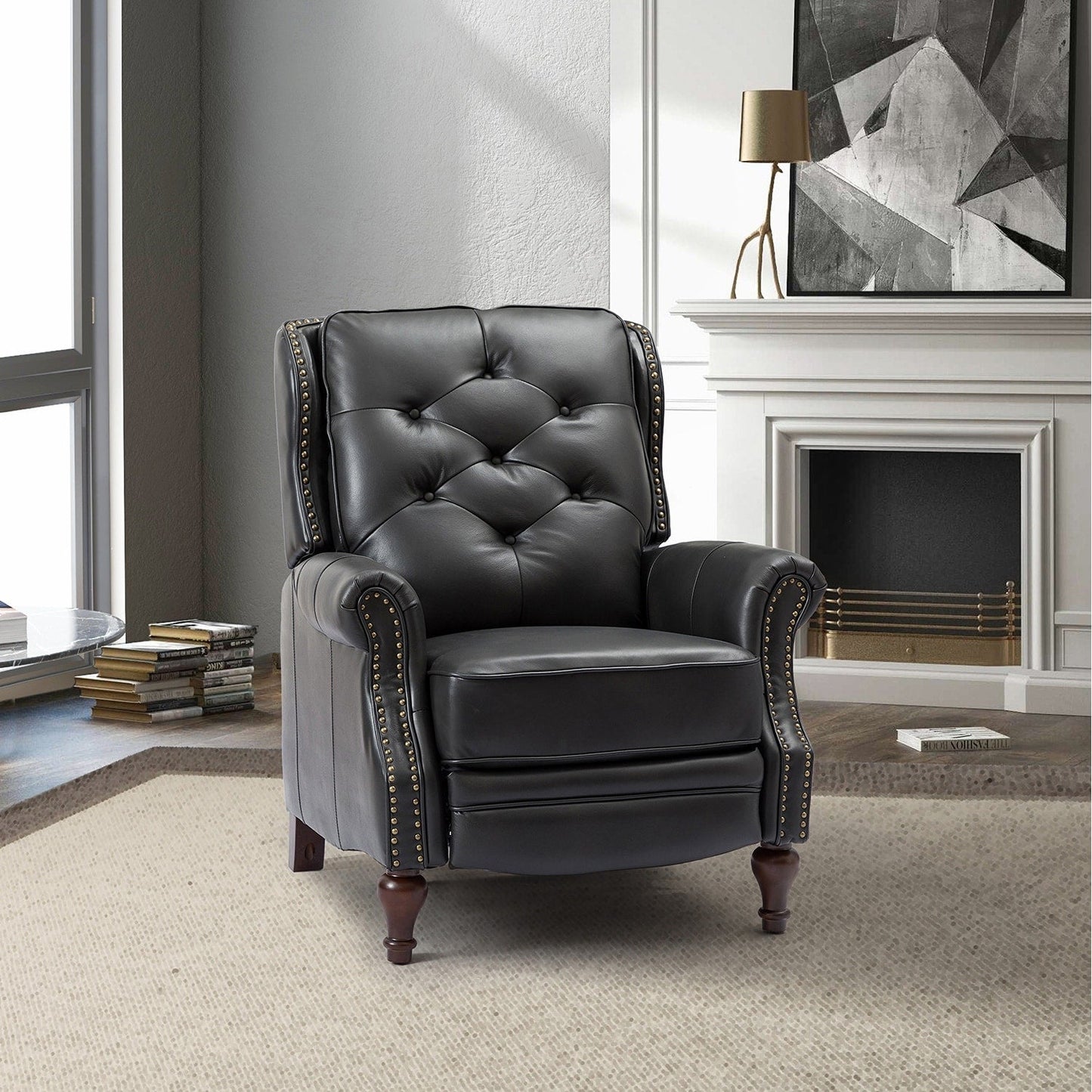 Poltrona reclinabile Nestor Mid Century in vera pelle con gambe in legno massello di HULALA HOME