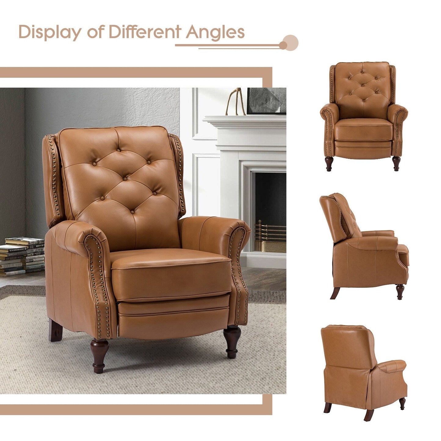 Poltrona reclinabile Nestor Mid Century in vera pelle con gambe in legno massello di HULALA HOME