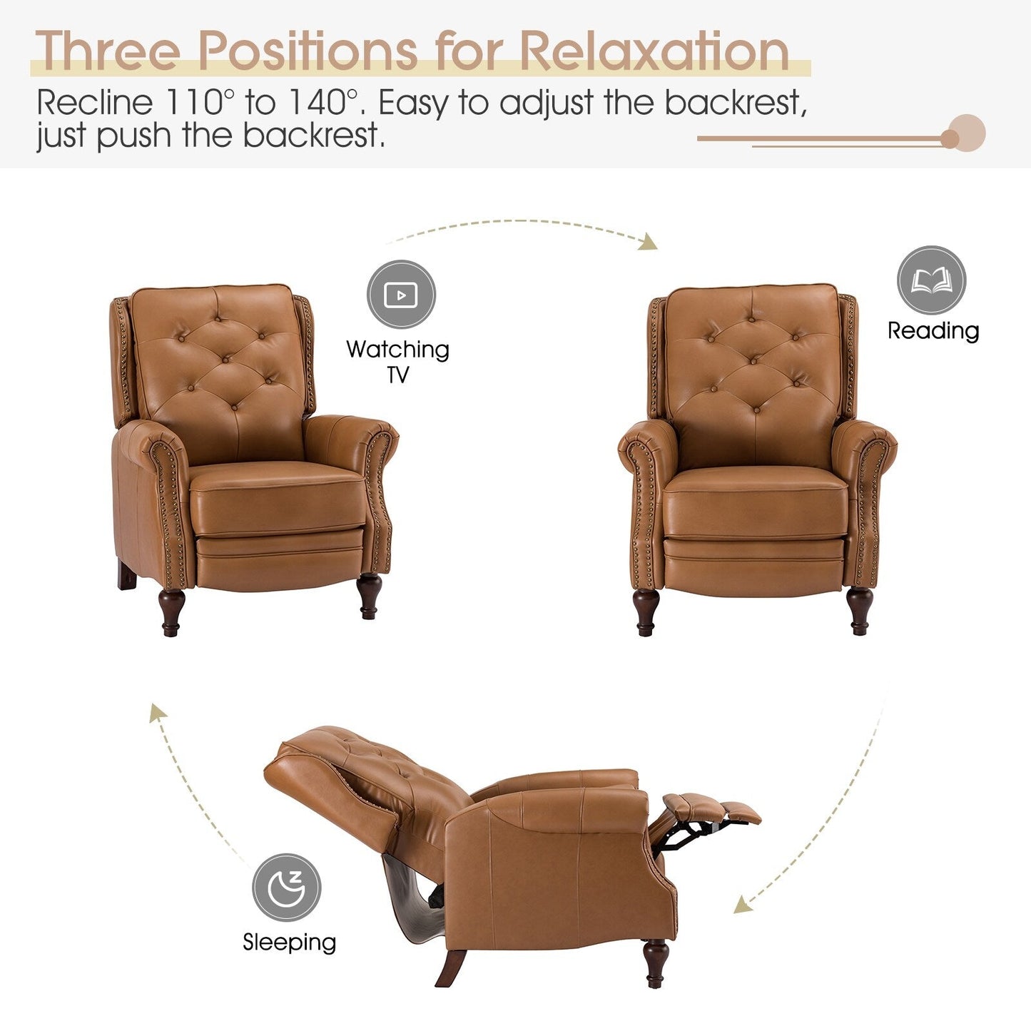 Poltrona reclinabile Nestor Mid Century in vera pelle con gambe in legno massello di HULALA HOME